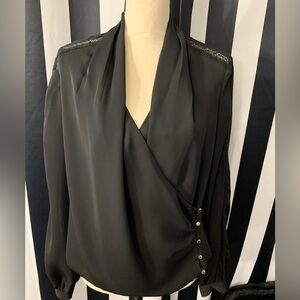 Bebe Black Wrap Blouse